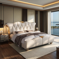 Lit de chambre principale moelleux - Lit moderne haut de gamme avec cadre en bois - Lit moelleux luxueux - Mobilier de maison haut de gamme - Ensemble de meubles de chambre