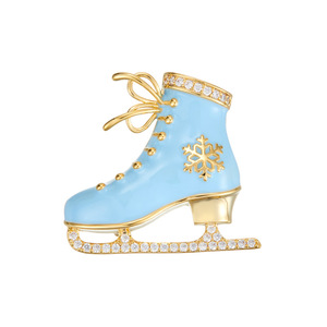 Ice Skate Brooch Blue Enamel Gold Snowflake Women's Fashion Accessory Gift Zinc Alloy Channel Setting - Product Image 5