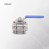 Válvula de Bola Manual KLION RTS 304 de Acero Inoxidable, Resistente a Ácidos, Alta Presión, 3 Piezas, Temperatura Normal, Rosca NPT BSP, 2000 WOG