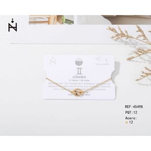 Pulsera de acero inoxidable Gemini con diamantes, joyería del zodiaco en tono dorado de 12 mm para mujer - Product Image 1