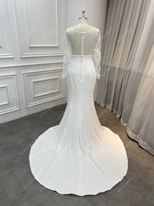 Robe de mariée chic décolleté plongeant manches longues crêpe robes de mariée sirène <span class=keywords><strong>avec</strong></span> cape <span class=keywords><strong>amovible</strong></span> - Product Image 6