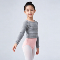 Suéter de Ballet y Gimnasia para Niñas C8076, Jersey Cálido de Otoño Invierno, Cuello Redondo, Tejido Acanalado, Manga Larga, Top Corto