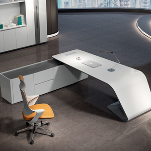 Hiện Đại Văn phòng sang trọng bàn l-hình dạng văn phòng điều hành bàn trắng bảng với ngăn kéo và Kệ bàn với bệ & trở lại - Product Image 4