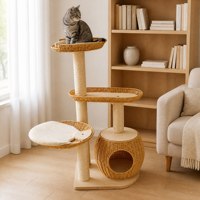 Panier en plastique tressé respirant pour chat, structure d'escalade en rotin PP, lavable, robuste, écologique, toutes saisons, pour chatons et chats, lit pour animaux de compagnie