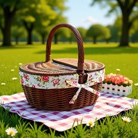 Panier en saule tressé sur mesure, fourni par l'usine, panier portable pour fruits et légumes avec couvercle, panier de transport isotherme en osier