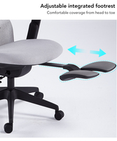 Chaise de bureau ergonomique moderne certifiée BIFMA, dossier en tissu, hauteur réglable, vérin à gaz chromé, appui-tête, usage exécutif, roulettes en PU 3-5