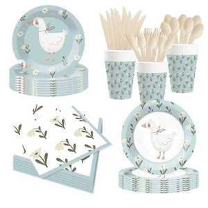 Juego de Vajilla Desechable DAMAI Blue Goose, Platos, Servilletas y Vasos de Papel Azules para Fiestas Infantiles - Product Image 6