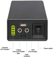 Paket Baterai Lithium Ion Isi Ulang 12V DC dan 5V USB 2 Port Output, Baterai Portabel 12V dengan Pengisi Daya Nirkabel