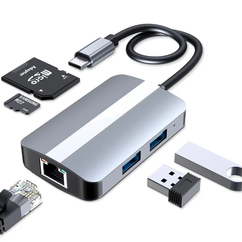 type c hub expansion dock card reader usb c 100M network card 5-in-1 laptop docking station