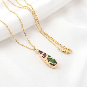 Hot Selling Mohave Mix Copper Turquoise Teardrop Pendant <b>Necklace</b> Brass 18k Gold Plated <b>Statement</b> Jewelry Cable Chain <b>Necklace</b> - Product Image 2