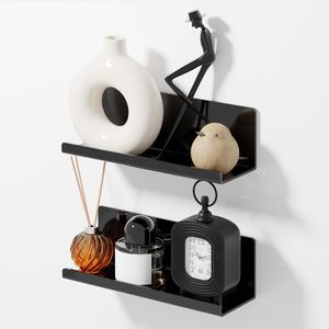 Étagère murale flottante en acrylique, lot de 2, blanche, 12 pouces, support de rangement adhésif pour salle de bain, cuisine, chambre - Product Image 5