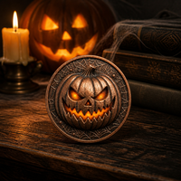 Pièce de monnaie commémorative en bronze Premium phosphorescente pour le défi de la citrouille d'Halloween, avec château gothique et boîte cadeau en bois