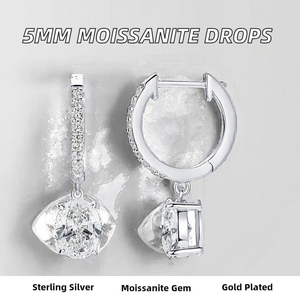 Boucles d'oreilles pendantes en moissanite ronde de 5 mm 0,5 ct pour femmes, bijoux de mariage délicats en argent sterling 925 - Product Image 3