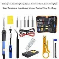 Ensemble de fer à souder à température réglable 15 pièces, kit de fer à souder électrique 60W avec sac de rangement pour travaux de soudage électronique