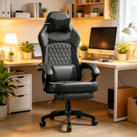 Silla Gaming de Cuero con Cojín de Muelles Ensacados, Masaje Ergonómico, Reposapiés, Altura Ajustable, Patas Cónicas y Respaldo Alto