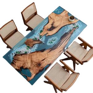 Tavolo da Pranzo da <span class=keywords><strong>Esterno</strong></span> in Legno Massello Rustico Certificato CE con Piano in Resina Epossidica Stile Scandinavo Colori Personalizzabili - Product Image 6