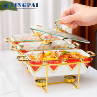 XINGPAI Chauffe-Plats de Buffet en Céramique Blanche Haute Qualité, 3 x 1L, Chafing Dish Noir avec Couvercle en Verre pour Hôtellerie et Restauration