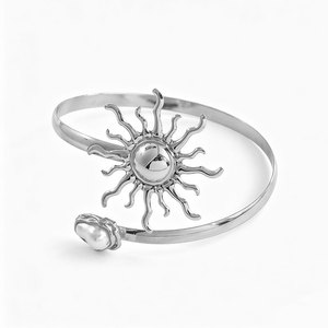 Sun Faux Pearl Metal Open Adjustable Upper <b>Arm</b> <b>Cuff</b> European American Unique Fashion Women Statement <b>Arm</b> Bracelet - Product Image 4