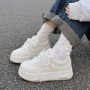 Zapatos de Tacón Medio para Mujer, Blancos, con Plataforma Gruesa, Resistentes al Desgaste, Versátiles y Elegantes, de Punta Redonda, Sintéticos - Product Image 1