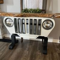 Table console industrielle vintage inspirée des Jeeps, avec plateau en bois, meubles automobiles pour salon et bureau