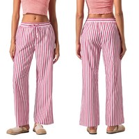 Style décontracté femme taille moyenne pantalon large rouge et blanc rayé toile tissu taille élastique fermeture élégant rouge blanc pantalon