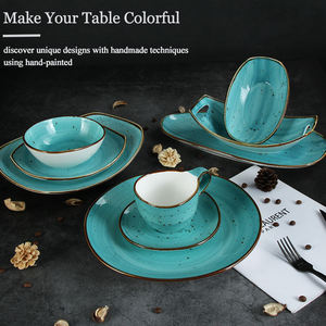 Juego de <span class=keywords><strong>Vajilla</strong></span> de Cerámica Pintada a Mano Estilo Retro JQY con Platos, Tazones y Tazas, <span class=keywords><strong>Vajilla</strong></span> de <span class=keywords><strong>Porcelana</strong></span> Esmaltada en <span class=keywords><strong>Turquesa</strong></span> - Product Image 4