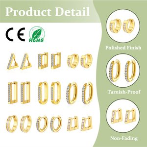 <span class=keywords><strong>Orecchini</strong></span> <span class=keywords><strong>a</strong></span> <span class=keywords><strong>Cerchio</strong></span> Triangolari Personalizzati in Acciaio Inossidabile Placcato Oro 14k con Zirconi - Product Image 1