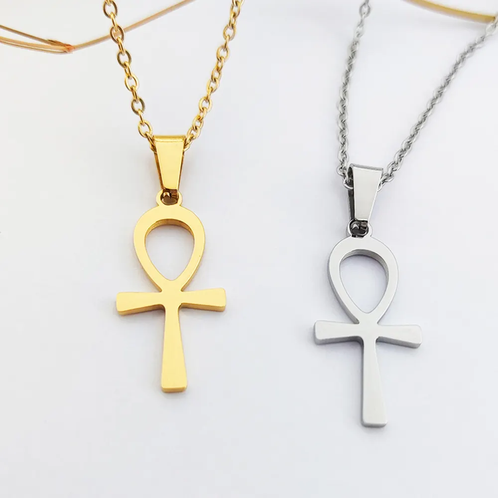 Vergulde Egyptische Ankh Kruis Ketting Joyas Plata Oro Mode-sieraden Rvs Egypte Cross Charm Ankh Hanger Ketting