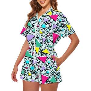 จั๊มสูทผู้หญิงสไตล์เรโทร เอวสูง แขนสั้น ชุดเดรสแบบชิ้นเดียว สำหรับงานปาร์ตี้ ระบายอากาศได้ดี เหมาะสำหรับออกกำลังกาย - Product Image 1