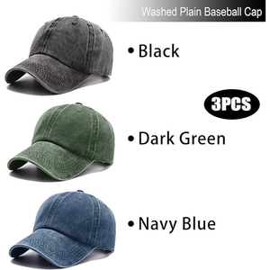 Lot de 3 casquettes de baseball en coton lavé vintage unisexe classique chapeau de papa bord incurvé réglable 5 panneaux profil bas sergé pour hommes femmes - Product Image 4