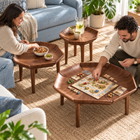 Table Basse Polygonale avec Plateau en Placage Radial et Pieds Coniques en Bois – Ensemble Moderne pour Salon, Maison ou Projet Hôtelier