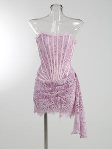 Viviblook Z0121DS02 Valentine's Day <b>Women</b> Evening <b>Dresses</b> Strapless Fishbone Tight Lace Bodycon Mini Party <b>Dress</b> - Product Image 5