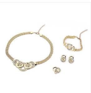 유럽과 미국의 합금 다이아몬드 상감 4 in 1 목걸이/귀 스터드/팔찌/반지 "스포츠 다섯 반지" 여성용 보석 세트 - Product Image 5