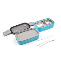 Boîte à bento portable à Double couche, boîte à déjeuner isolée en acier inoxydable avec cuillère et baguettes
