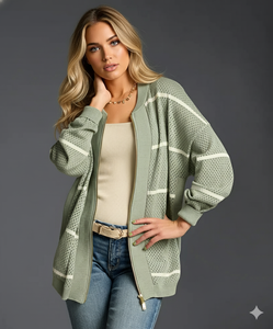 Cardigan da <span class=keywords><strong>Donna</strong></span> Casual a Maniche Lunghe con Scollo a V e Cerniera, in Maglia per la Primavera - Product Image 2