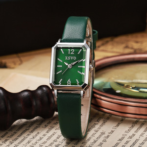 Montre à quartz pour femme, cadran rectangulaire, bracelet en cuir marron, montre analogique tendance, boîtier en acier inoxydable de 30 mm - Product Image 5