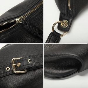 Sac banane en cuir véritable BSCI Factory avec chaîne pour femme, mini sac de poitrine noir pour téléphone - Product Image 6