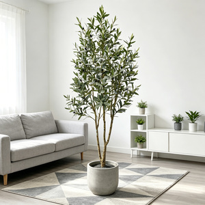 Arbre d'olivier artificiel B2B de 210 cm (7 pieds) <span class=keywords><strong>en</strong></span> pot, style mince de luxe avec écorce texturée réaliste <span class=keywords><strong>pour</strong></span> décoration d'angle ou pièce à poser au sol - Product Image 1