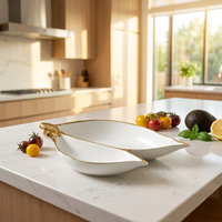 Plateau de service créatif en céramique, élégant et luxueux, avec compartiments pour fruits et en-cas, en forme de feuille