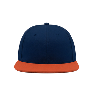 Unisex 6-Panel Snapback Cap <b>Navy</b> Blue with Orange Brim Solid Color Cotton Fitted Baseball <b>Hat</b> Casual Style for Adults - Product Image 1