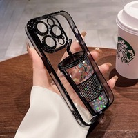 Nouvelle coque de téléphone créative de luxe en TPU+PC antichoc pour 11 12 13 14 15 16 Pro Max, transparente avec paillettes et électroplaqué