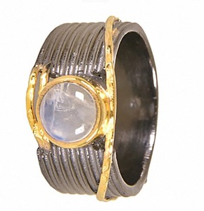 Black Rhodium 18K Gold Plated 925 <b>Sterling</b> <b>Silver</b> <b>Wedding</b> <b>Band</b> Ring with Rainbow Moonstone Cut Stone Customized Party Jewelry - Product Image 2