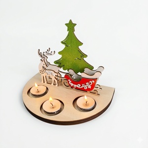 Laser-Cut Christmas-Themed Wooden <b>Candle</b> <b>Holder</b> Set Santa Claus Reindeer Sleigh Snowflake Gift Holiday Decoration - Product Image 5