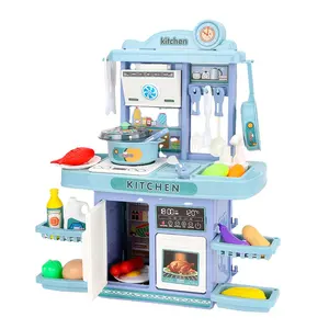 Zhorya wholesale modern multifunction control panel blue kid girl real chef pretend play big kitchen set toy food