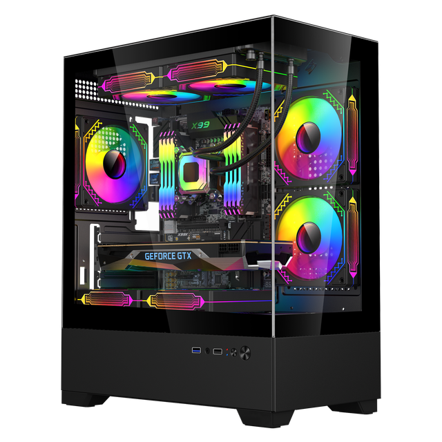ESGAMING Popular Mid Tower Gaming PC Tower Computer Case Gamer SPCC Tempered Glass Desktop Vertical PC Cabinet With RGB Fan