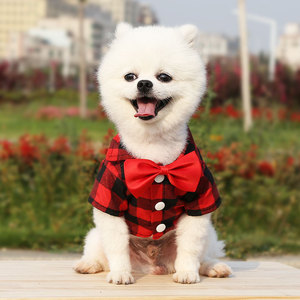 <b>Dog</b> Plaid Shirt With Bow Tie For Small Medium Large Pets Spring Summer Wear - Product Image 4