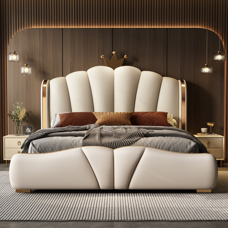 Luxury Upholstered Leather Bed Italian Modern