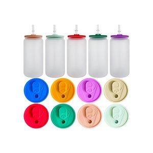 Tasses à café en verre cristallin dépoli, étanches, vierges pour sublimation, à double paroi, écologiques, 16 oz, avec couvercles pour canettes de bière et pailles transparentes - Product Image 2