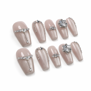 Uñas Postizas con Punta Francesa 3D con Logotipo Personalizado, Adorno de Diamantes, Cobertura Completa, Manicura Coffin para Dedos - Product Image 3