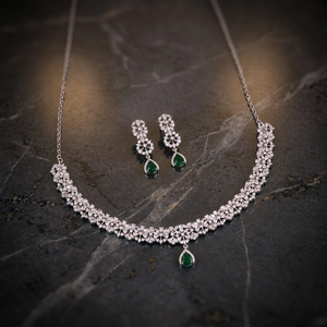 Ensemble de bijoux en argent sterling 925, zircone cubique, pierre précieuse verte émeraude, collier et boucles d'oreilles, ensemble de bijoux de luxe pour mariage, bijoux fins - Product Image 2